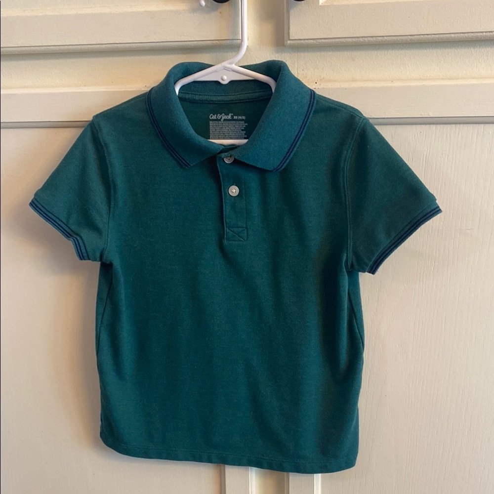 Cat & Jack Dark Green Polo Shirt Classic Piqué Knit Boys XS (4/5)